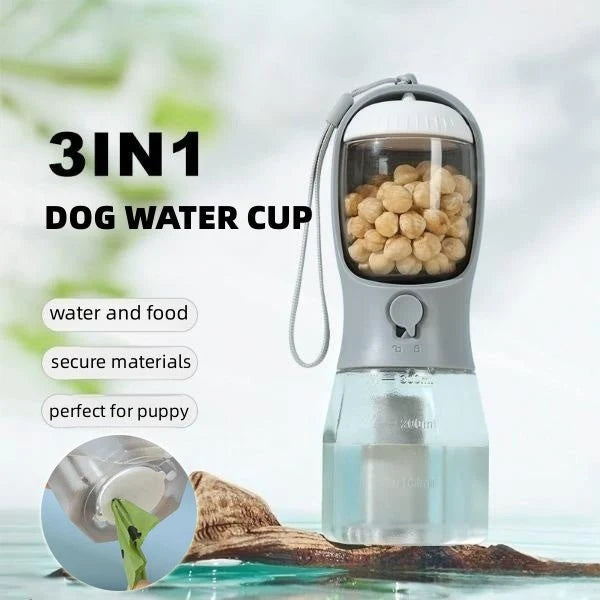 Pet Water Bottle with Food & Bag Holder